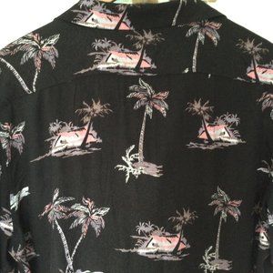 H&M Large Tropical Camp Shirt Viscose Palm Trees Pink Vacation Beach